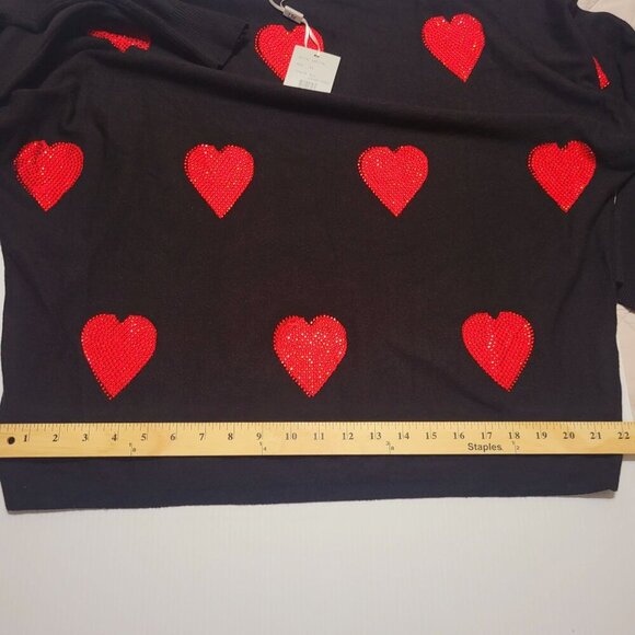 NWT Liv Milano XL Black & Candy Apple Red Heart Lightweight Knit Sweater - Picture 9 of 9